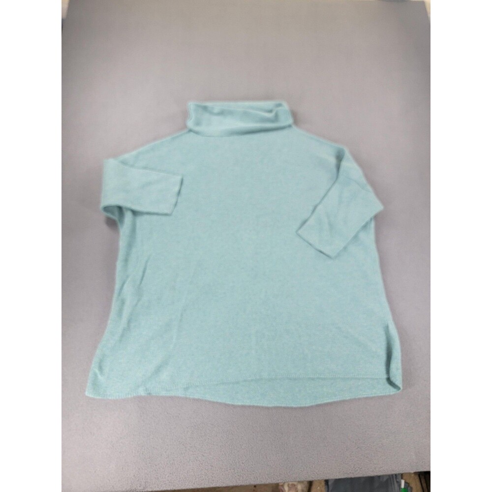 Eileen‎ Fisher Sweater Womens Large Blue Turtleneck Organic Cotton Knit Pullover